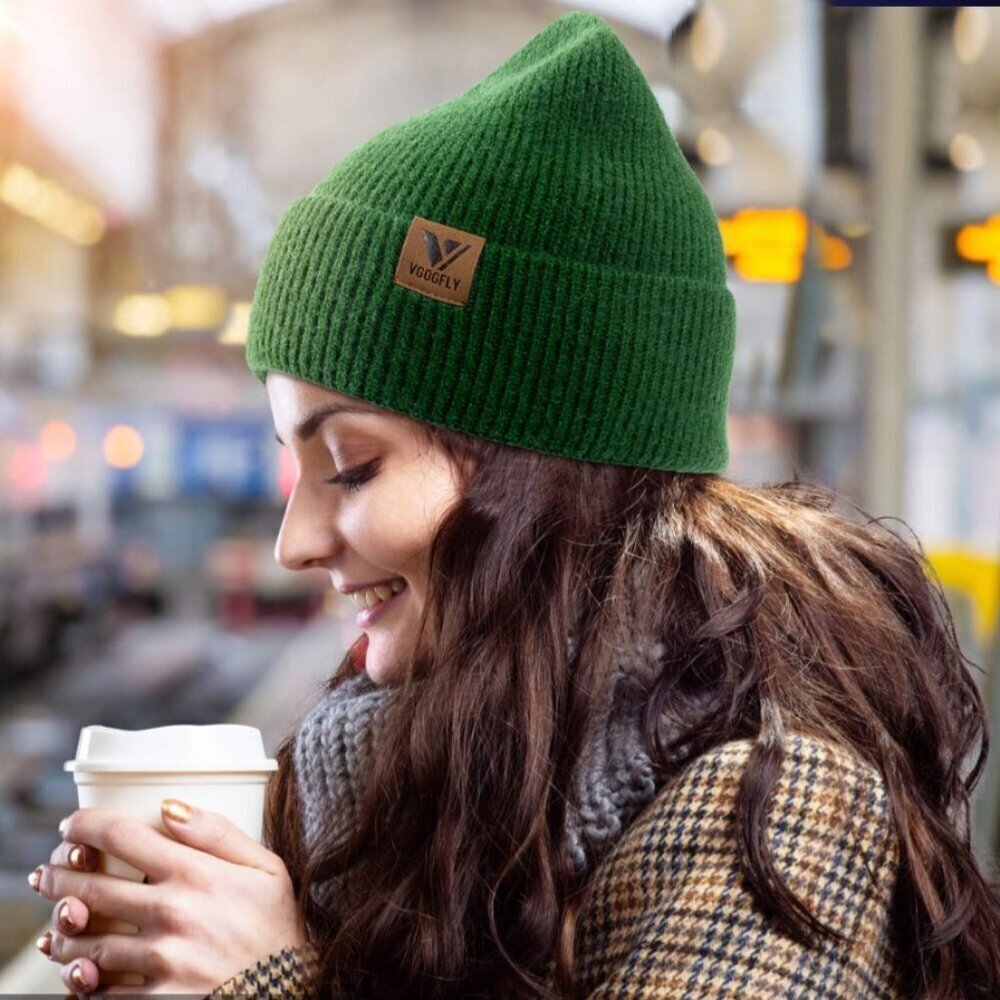 VGOGFLY Deep Green Knit Beanie Cap OS